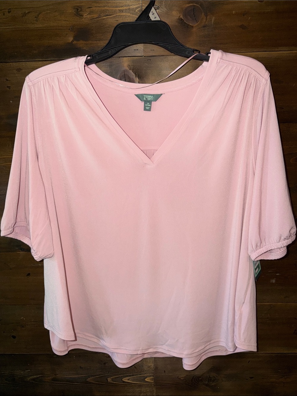 Terra & Sky Light Pink V-Neck Short Sleeve Blouse